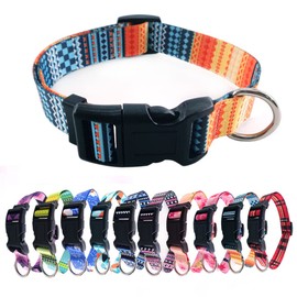 Love Dream Heavy Duty Dog Collar with Quick Release Buckle Adjustable Dog Collars with Floral Geometric Patterns for Small Medium Large Dogs (Large(15.8"-23.6"), Bohemian Orange)