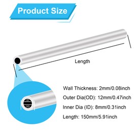 LAVMHAB 6063 Aluminium Round Tube 12 mm x 8 mm 2.0 mm Wall Thickness 150 mm Length Round Aluminium Tubes Straight Pipes (Pack of 2)