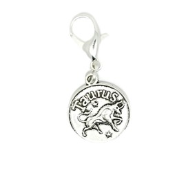 Zodiac Constellation 12 Signs Circle Tibetan Silver Clip On Lobster Clasp Charm (Taurus)