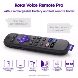 Roku Voice Remote Pro Rechargeable Remote with TV Controls for Roku