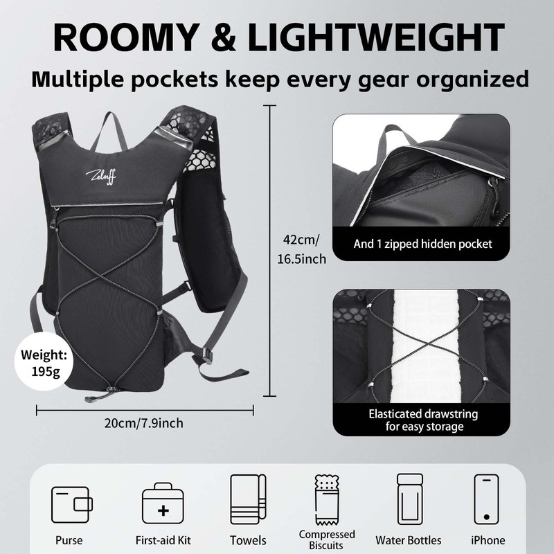 Lightweight running backpack, running vest, phone holder, hydration backpack, marathon