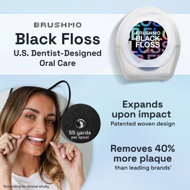 Brushmo Black Floss (BBFloss) - Expanding Floss, Gum-Friendly Soothing Mint Dental Floss, Natural Vegan Wax to Remove Plaque from Teeth, Dentist Designed PTFE & PFAS Free Oral Care, 4 Spools, 220 yd