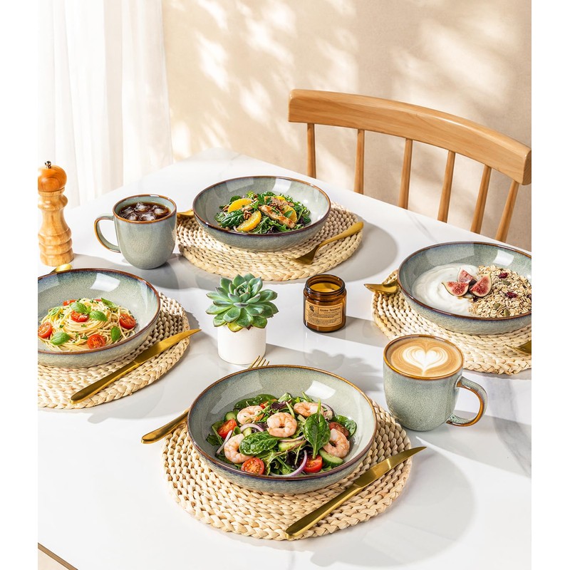 8.5'' Ceramic Pasta Bowls, 36oz Stoneware Salad Bowls Set of