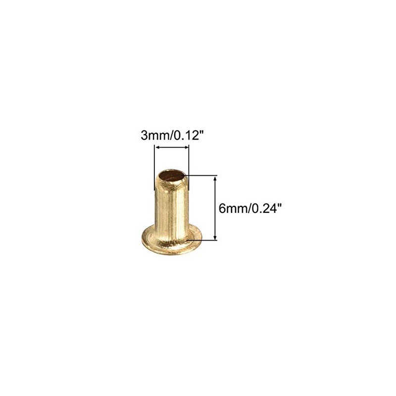 uxcell Hollow Rivet,3mm x 6mm Through Hole Copper Hollow Rivets