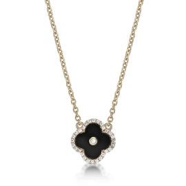 Black Onyx and Cubic Zirconia Flower Pendant Necklace for Women in 925 Sterling Silver with Yellow Gold Plating 16 to 18 Inches Long Adjustable Chain with Spring Ring Clasp by Lavari Jewelers