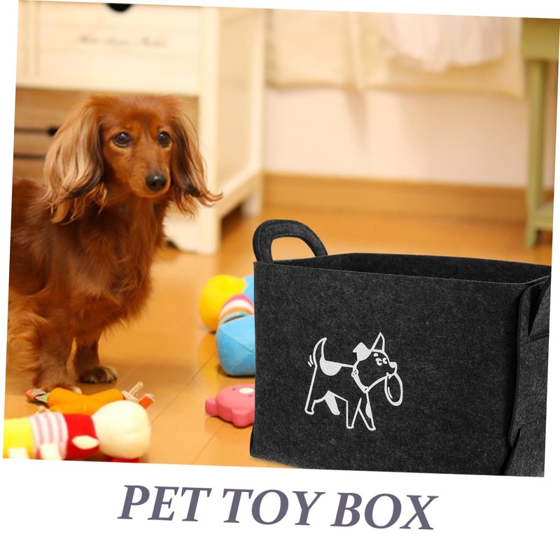 CAXUSD Felt Toy Storage Box for Pets Dual Handle Organizer