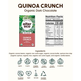 Alter Eco | Dark Chocolate Bars | Pure Dark Cocoa, Fair Trade, Organic, Non-GMO, Gluten Free (Dark Quinoa Crunch)