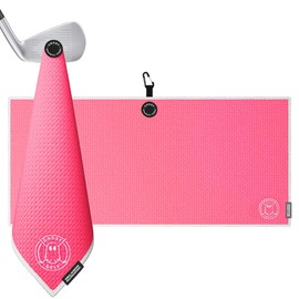 Ghost Golf Magnetic Towel (Caddie) - Premium Ultra-Absorbent Microfiber Golf Towel with Magnet for Golf Carts or Clubs - 18" x 40" Golfing Gear - Waffle Weave Pattern (Hot Pink)