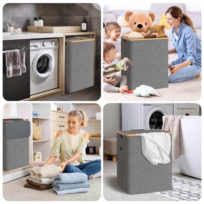 BALEINE Laundry Hamper with Lid, Tall Laundry Baskets with Bamboo