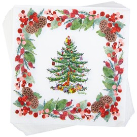 C.R. Gibson TW4-25514 Spode Pinecone Disposable Paper Cocktail Napkins for Christmas Parties, 5" x 5", Multicolor, 20 Pieces