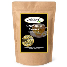 VedaZest Chamomile Flower Loose Tea100g/3.5 oz | Chamomile Flowers Herbal Tea (Matricaria Chamomilla) | Organic Chamomile Whole Flower, Loose Leaf, Tea Leaves