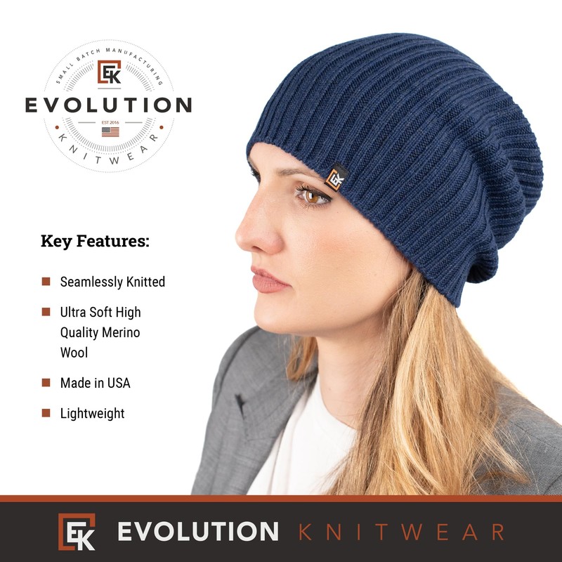 Evolution Knitwear Wool Rib Knit Beanie Hat for Men or