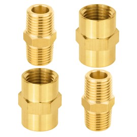4PACK GUOFIS Brass Pipe Fitting,1/4" Male Adapter(2 Pack)+1/4" Female Adapter(2 Pack),Hex Nipple Adapter