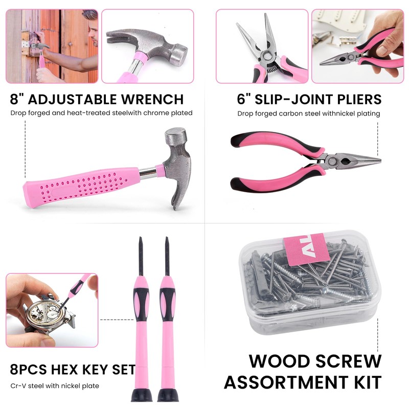 ALATIN Pink Tool Set for Women, 136 PCS Household Tool