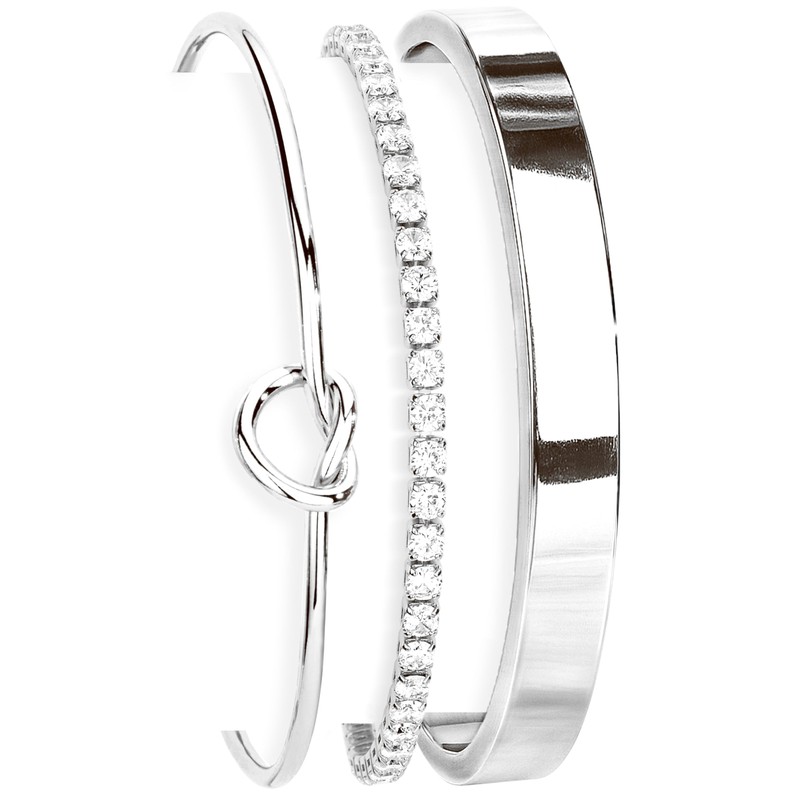 Gokeey Dainty Silver Plated Bangle Cuff Bracelet for Women, Silver