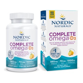 Nordic Naturals Suplemento Complete Omega D3, 565 mg de Omega, 70 mg de GLA, 1000 UI de vitamina D3, 60 cpsulas sabor limn                            