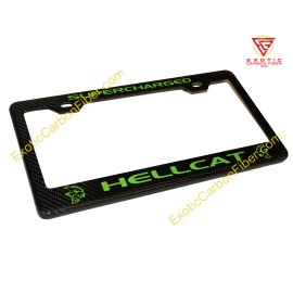 Exotic Carbon Fiber Hellcat Sublime Green Carbon Fiber license Plate Frame 2x2 Gloss