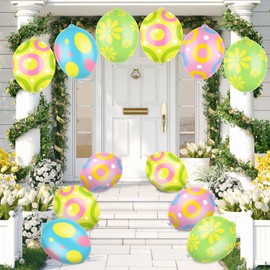 Jetec 16 Pcs Inflatable Easter Eggs Decorations PVC Easter Inflatables Outdoor Decorations Egg Yard Decorations Kids Toy Colorful Ornaments Yard Lawn Garden Party, 10.6 Inch(Fresh Style)