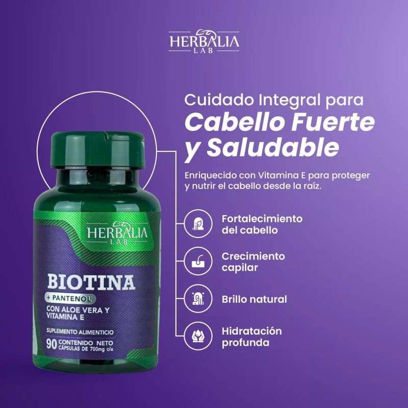 Herbalia Lab Vitaminas Hair Boost, Biotina + Pantenol Sabor Sin