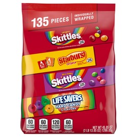 SKITTLES Original, SKITTLES Wild Berry STARBURST & LIFE SAVERS Hard Candy Fun Size Fruity Candy Assortment, 135 Ct Bulk Bag