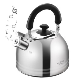 MAXCOOK Whistling Tea Kettle for Stovetop, 5L Stainless Steel Tea pot Kettles,Striped frosted water pot, Large kettle teapot with Cool Touch Ergonomic Handle(Mirror Polish)