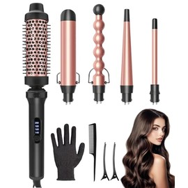 Rizadora para Cabello 5 en 1,Tenazas Para Rizar Cabello Viene con 5 Rizadores Intercambiables,Ferro para el Cabello con 4 Configuraciones de Temperatura Incluye Pinzas, Guantes y Peine