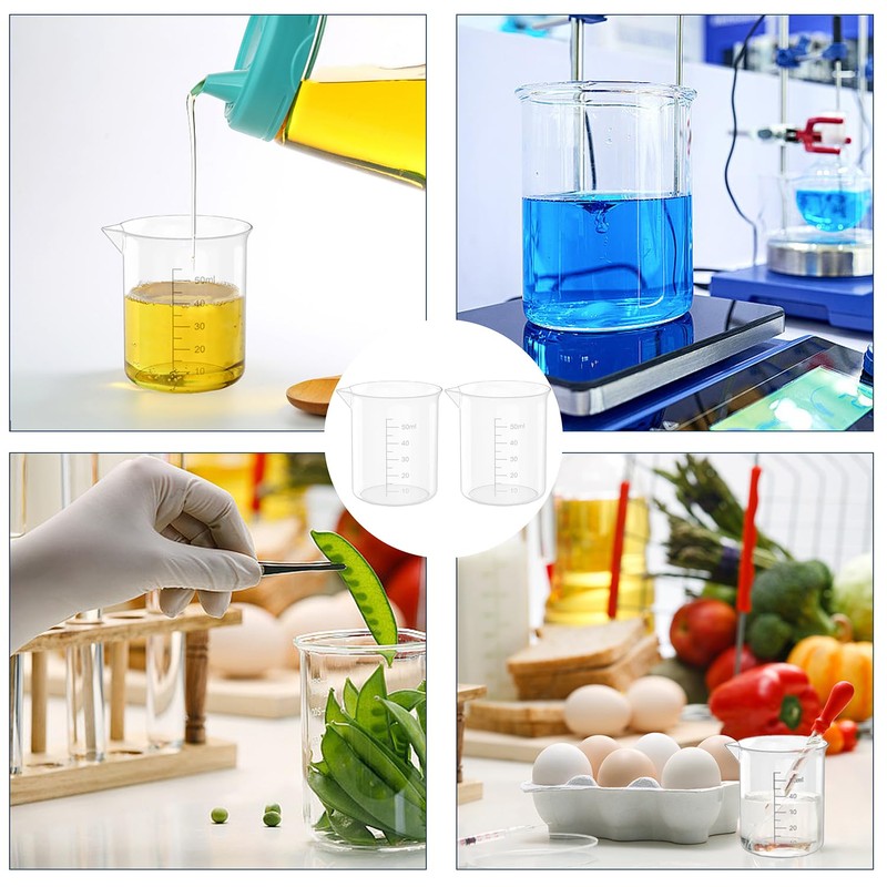1.7 Oz Transparent Lab Measuring Cup, 50ml Plastic Beaker Cups,