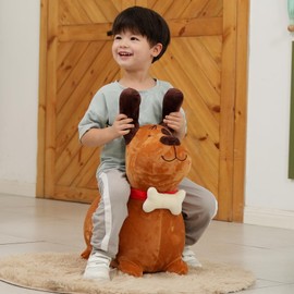 INPANY Bouncy Brown Dog Hopper Toy 2 Year Old Boy, Toddler Plush Bouncing Horse Hopper, Ride on Animal Bouncer, Inflatable Riding Cool Birthday Gifts 3 4 Yr Girls