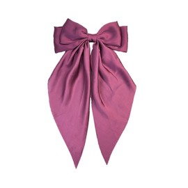 Women Bowknot Hair Clip,Vintage Satin Bow Barrette Hairclip Long Tail Headwear Hair Accessories for Ladies Big Bowknot Hairpin (Purple red)