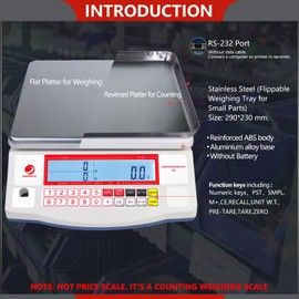AMGPRSTE Lab Industrial Counting Scales 30kg/0.5g Electronic Digital Gram Weighing Scale for Parts and Coins with Rs232 for PC Or Printer, Upper and Lower Limit Alarm, Dynamic Weighing Hold Function