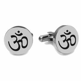 Engraved Circle Silver Ohm Cufflinks - Om Cuff Links - Ships From USA
