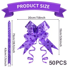 Kigift Pull Bows, 50Pcs Large Pull Bows Gift Ribbon for Gift Wrapping, 6 Inch Purple Bows for Hampers, Gift Bows for Baskets, Presents, Christmas, Weddings Party Decoration
