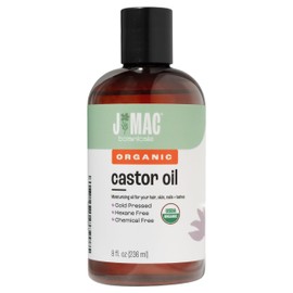 J Mac Botanicals Organic Castor Oil (8 oz) Cold Pressed, BPA Free, Castor hexane free, for face, skin, eyelashes, Certified USDA Organic