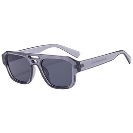Long Keeper Retro Pilot Double Bridge Rectangle Pilot Sunglasses for Women Men Classic Square Eyewear Driving UV400 (Clear Grey Grey)