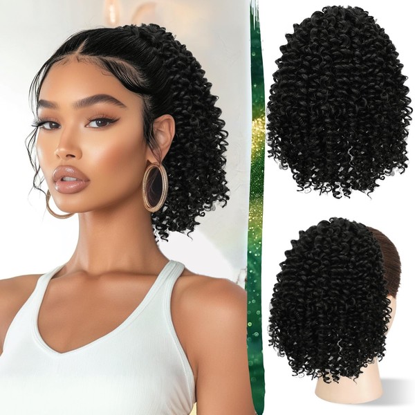 RUWISS Drawstring Ponytail Afro Frizzy Curly Ponytail for Women, 25