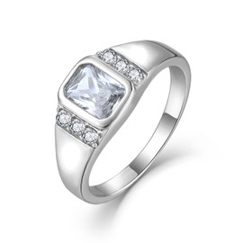 Ring for Men Wedding Promise 925 Sterling Silver Ring Men Square White Cubic Zirconia Rings Diamond Jewelry Birthday Gifts for Him Husband Size 8