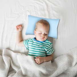 WIYETY Mini Nap Pillow for Children, with Pillow Case, Cotton, Mini Pillow for Travel, Soft Pillow, Children's Lunch Nap Pillow, Pillow for Children (Blue, 28 cm x 17 cm)