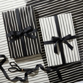 The Gift Wrap Company 58-189204 Striped Flat Gift Wrapping Paper Sheet Set, 30" x 23", Black and Crème, 3 Pieces
