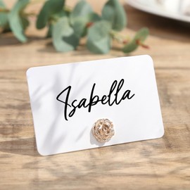 UNIQOOO 12Pcs Decorative Rose Floral Place Card Holders Bulk, Luxury Gold Metal Name Card Stands Set, for Wedding Table Setting, Dessert Table Decor, Retail Shop, Business Card, Name Tag, Party Food