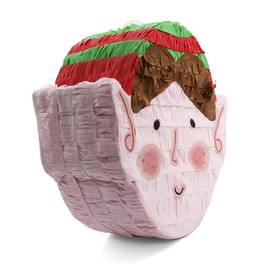 Christmas Pinata Fun Size Xmas Elf Head Shaped Pinata With Face Stickers - Fun Kids Party Activity Decoration