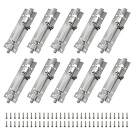 LDEXIN 10Pcs Door Security Slide Latch Lock, 4 inch/100mm Barrel Bolt with Solid Heavy Duty Steel to Keep You Safe and Private, Brushed Nickle Finish Door Latch Sliding Lock with Screws