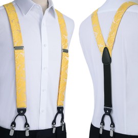HISDERN - Juego de pajarita y tirantes para hombre, diseño floral de cachemira, 6 clips ajustables fuertes para bodas, fiestas, Amarillo - Paisley, Talla única