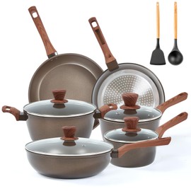 12Pcs Pots and Pans Set, Nonstick Cookware Sets, Non Stick Pots and Pan Set with Frying Pans, Saucepans, Steamer Silicone Shovel Spoon