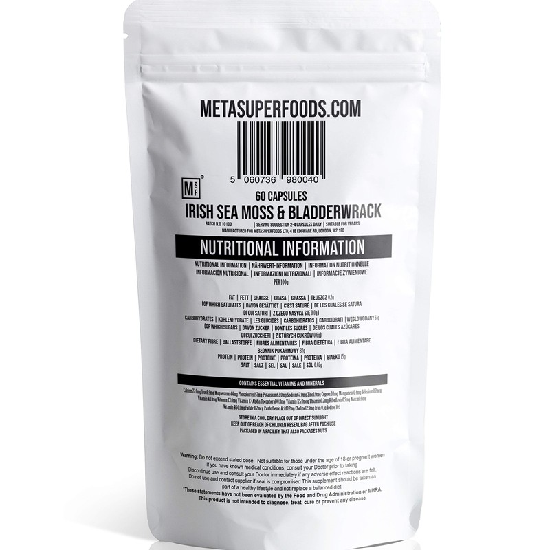 Sea Moss and Bladderwrack 60 Capsules (3600mg) High Potency |