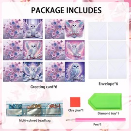 6 Packs Diamond Art Painting Greeting Card Kits with Laser Effect Special Shaped Diamond Art Greeting Cards Arts Crafts for Christmas Birthday Thanksgiving Day Holiday (Owl Mother and Owlet, 30x15cm)