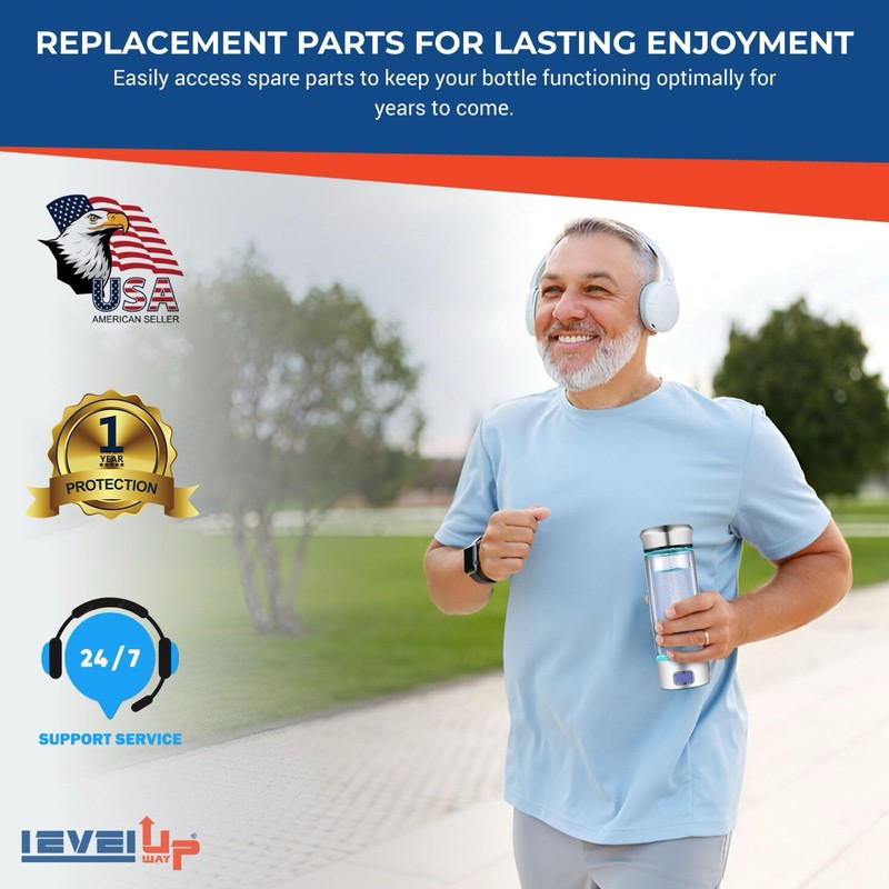 LevelUpWay Hydrogen Water Bottle - Advanced SPE/PEM Technology, Premium Borosilicate