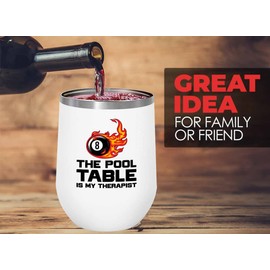 Flairy Land Billiards Player White Wine Tumbler 12oz - pool table therapist - Pool Player Gifts for Men Pool Cue Billiard Gift Pool Gift for Dad