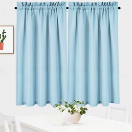 NANAN Kitchen Curtains 45 Inches Long Casual Weave Cafe Curtains Short Kitchen Curtains Tiers Privacy Half Window Curtain Set - 30" x 45", Dusty Blue, Set of 2
