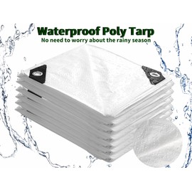 TARPAL 10x14 Feet White Tarp Waterproof Lightweight tarps Multipurpose Protective Cover All Purpose Poly Tarps Cover for Firewood,Boat,Pet House,Roof Waterproofing