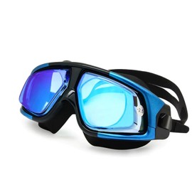 Farsighted +2.0 to +6.0 Optical Swim Goggles, Anti-Fog, UV Protected Big mask Swimming Goggles (Blue) (Blue, +4.0 Plus)